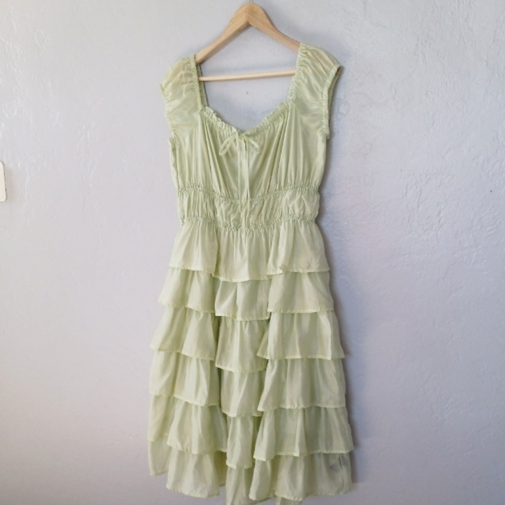 Anthropologie Current Air Ruffled Tiered Midi Dress Mint L - Picture 5 of 16